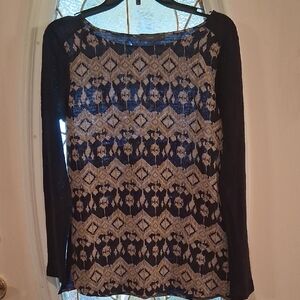 THML Black and Beige Geometric Blouse